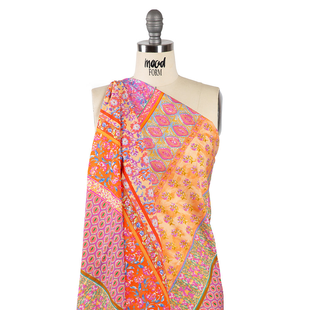 Cotton Voile - Pink and Orange Floral Stripes - Darling Clementine Print - Mood Exclusive Gisele Collection - Drape Cotton Voile - Pink and Orange Floral Stripes - Darling Clementine Print - Mood Exclusive Gisele Collection - Drape