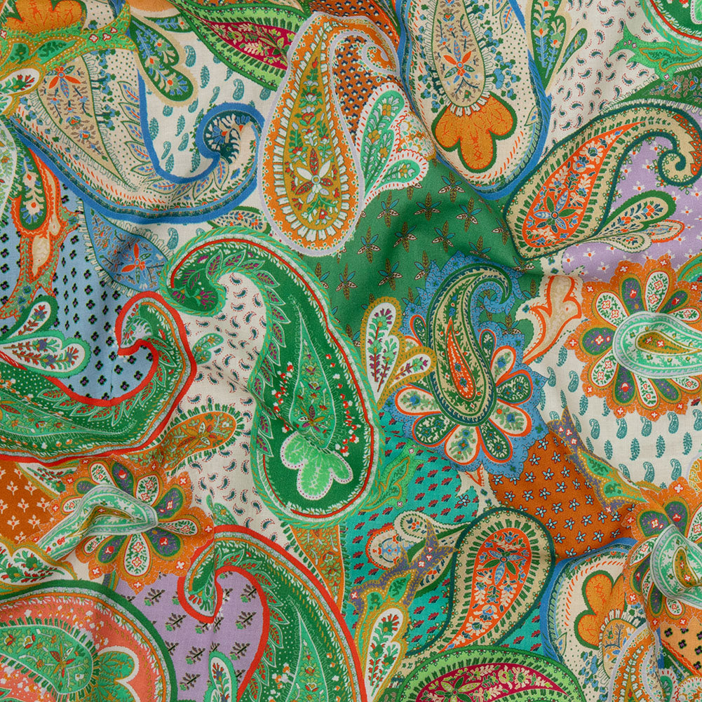 Cotton Voile - Green and Orange Paisley - Dragonfly Inn Print - Mood Exclusive Gisele Collection Cotton Voile - Green and Orange Paisley - Dragonfly Inn Print - Mood Exclusive Gisele Collection