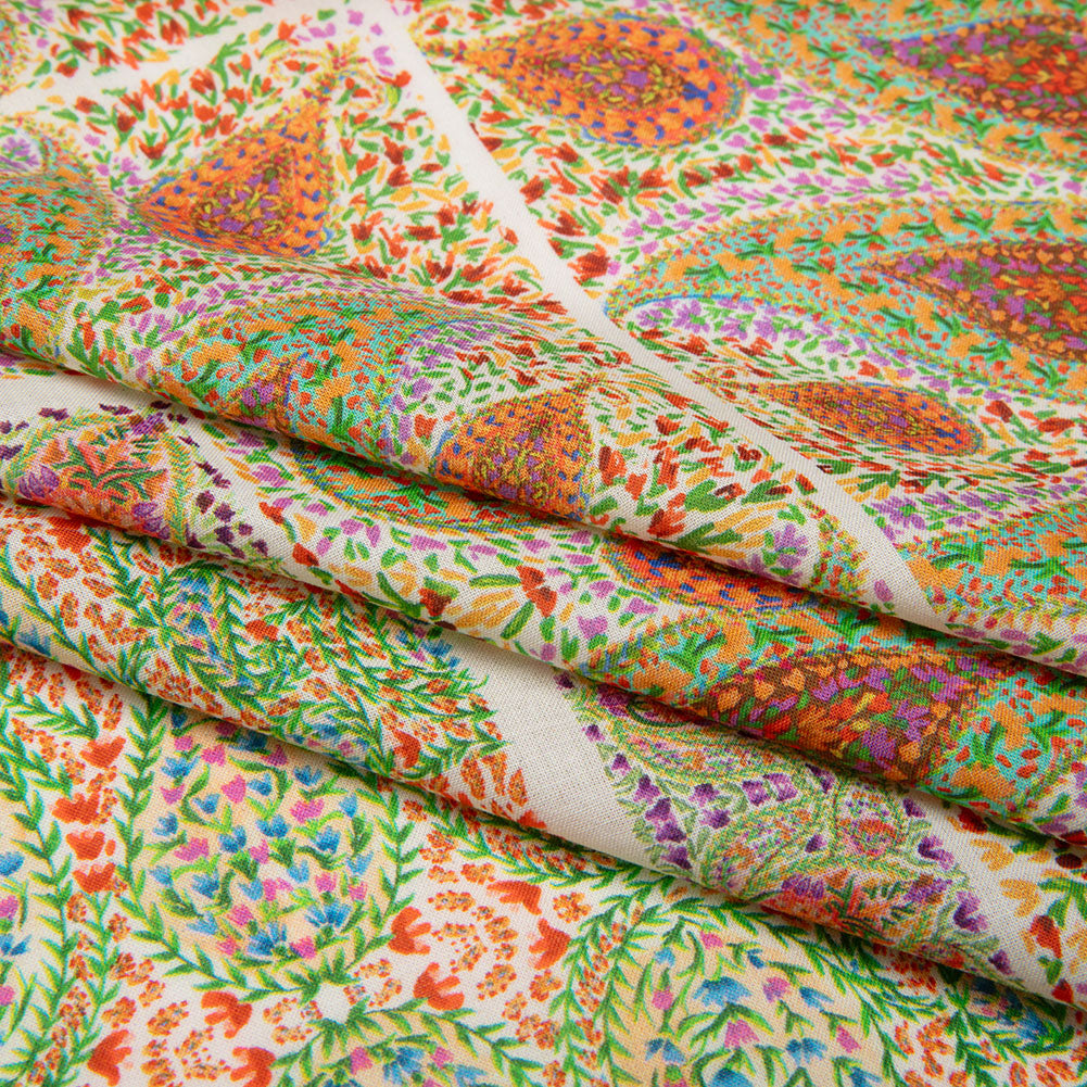 Cotton Voile Panel - Cream Paisley Squares - Laputa's Groundkeeper Print - Mood Exclusive Gisele Collection - Folded Cotton Voile Panel - Cream Paisley Squares - Laputa's Groundkeeper Print - Mood Exclusive Gisele Collection - Folded