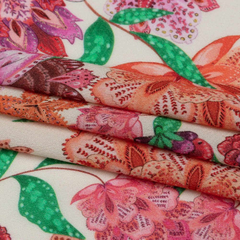 Sustainable Viscose Crepe - Pink and Orange Floral - Lennox Estate Print - Mood Exclusive Gisele Collection Sustainable Viscose Crepe - Pink and Orange Floral - Lennox Estate Print - Mood Exclusive Gisele Collection