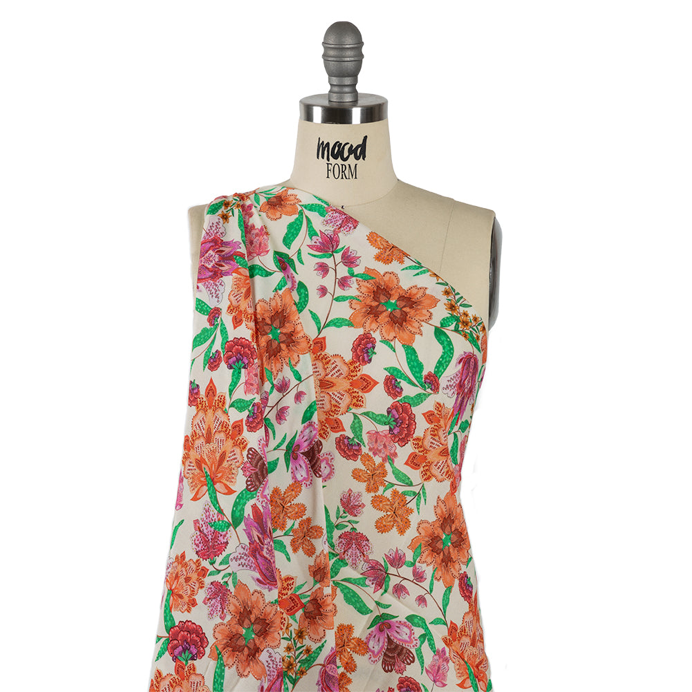 Sustainable Viscose Crepe - Pink and Orange Floral - Lennox Estate Print - Mood Exclusive Gisele Collection Sustainable Viscose Crepe - Pink and Orange Floral - Lennox Estate Print - Mood Exclusive Gisele Collection