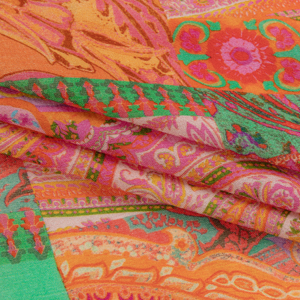 Sustainable Viscose Crepe - Orange Patchwork Paisley - Pastel Patina Print - Mood Exclusive Gisele Collection - Folded Sustainable Viscose Crepe - Orange Patchwork Paisley - Pastel Patina Print - Mood Exclusive Gisele Collection - Folded
