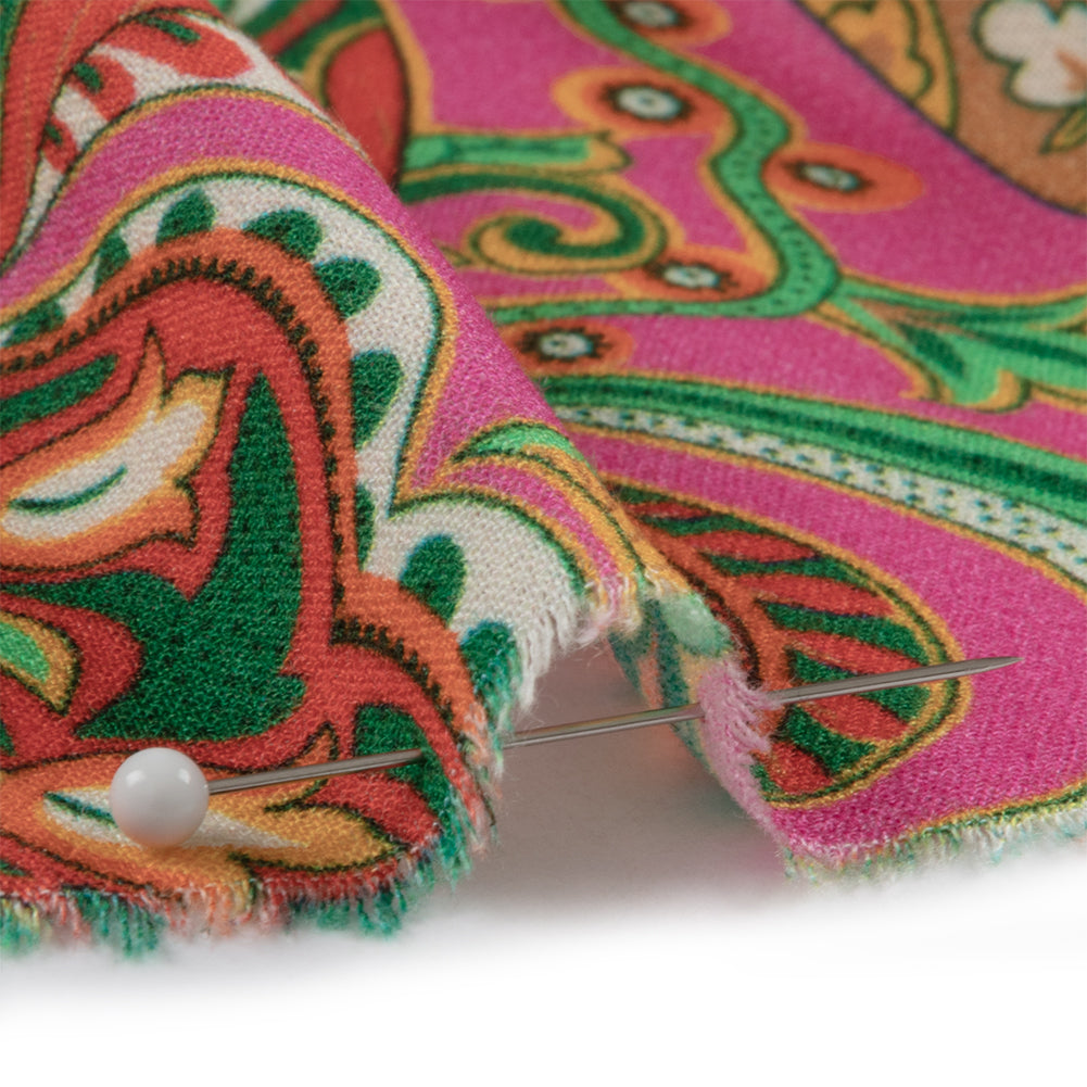 Sustainable Viscose Crepe - Pink Floral Paisley Stripes - Locust Lily Print - Mood Exclusive Gisele Collection - Detail Sustainable Viscose Crepe - Pink Floral Paisley Stripes - Locust Lily Print - Mood Exclusive Gisele Collection - Detail