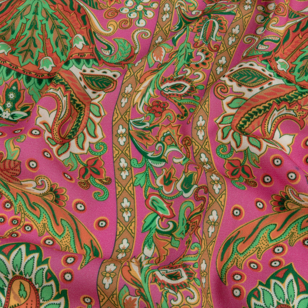 Sustainable Viscose Crepe - Pink Floral Paisley Stripes - Locust Lily Print - Mood Exclusive Gisele Collection Sustainable Viscose Crepe - Pink Floral Paisley Stripes - Locust Lily Print - Mood Exclusive Gisele Collection