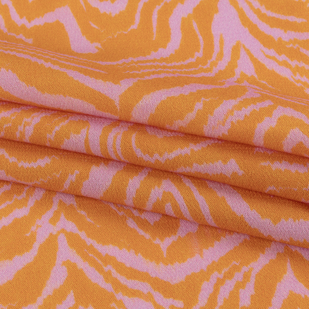 Sustainable Viscose Crepe - Pink and Orange Animal Stripes - Saffron River Print - Mood Exclusive Gisele Collection Sustainable Viscose Crepe - Pink and Orange Animal Stripes - Saffron River Print - Mood Exclusive Gisele Collection