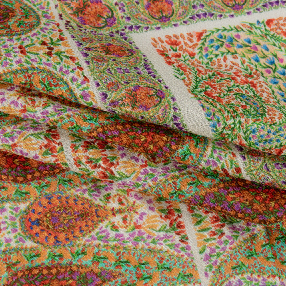Sustainable Viscose Crepe Panel - Cream Paisley Squares - Laputa's Groundkeeper Print - Mood Exclusive Gisele Collection - Folded Sustainable Viscose Crepe Panel - Cream Paisley Squares - Laputa's Groundkeeper Print - Mood Exclusive Gisele Collection - Folded