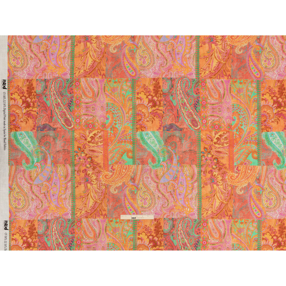 Viscose and Linen Woven - Orange Patchwork Paisley - Pastel Patina Print - Mood Exclusive Gisele Collection Viscose and Linen Woven - Orange Patchwork Paisley - Pastel Patina Print - Mood Exclusive Gisele Collection