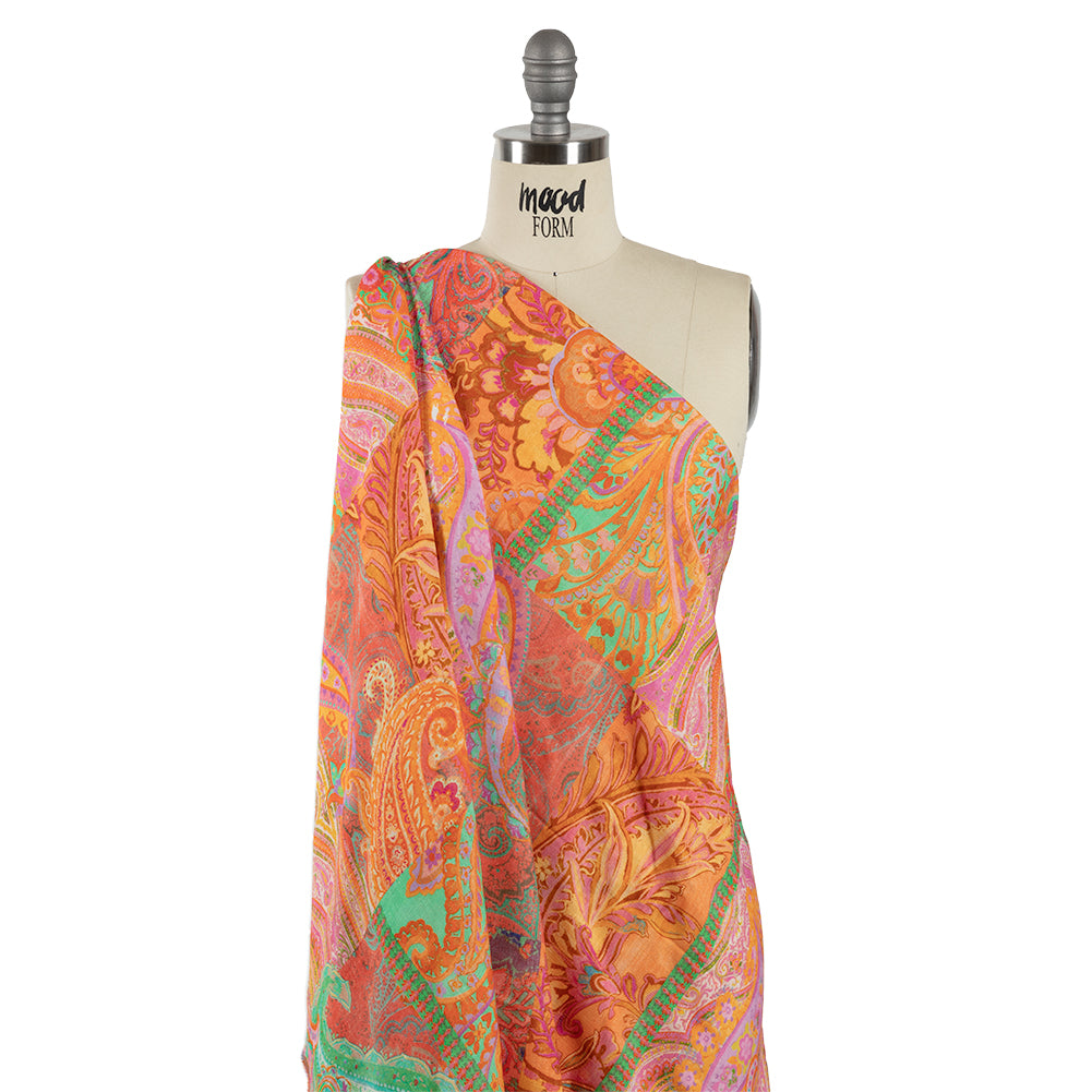 Viscose and Linen Woven - Orange Patchwork Paisley - Pastel Patina Print - Mood Exclusive Gisele Collection Viscose and Linen Woven - Orange Patchwork Paisley - Pastel Patina Print - Mood Exclusive Gisele Collection