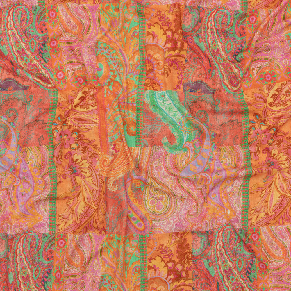 Viscose and Linen Woven - Orange Patchwork Paisley - Pastel Patina Print - Mood Exclusive Gisele Collection Viscose and Linen Woven - Orange Patchwork Paisley - Pastel Patina Print - Mood Exclusive Gisele Collection