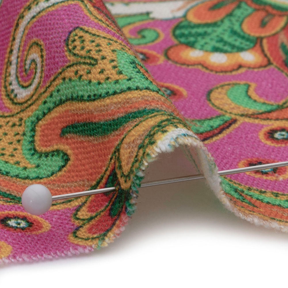 Viscose and Linen Woven - Pink Floral Paisley Stripes - Locust Lily Print - Mood Exclusive Gisele Collection - Detail Viscose and Linen Woven - Pink Floral Paisley Stripes - Locust Lily Print - Mood Exclusive Gisele Collection - Detail