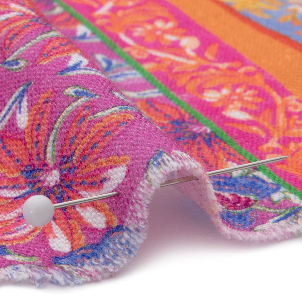 Viscose and Linen Woven - Pink and Orange Floral Stripes - Darling Clementine Print - Mood Exclusive Gisele Collection Viscose and Linen Woven - Pink and Orange Floral Stripes - Darling Clementine Print - Mood Exclusive Gisele Collection