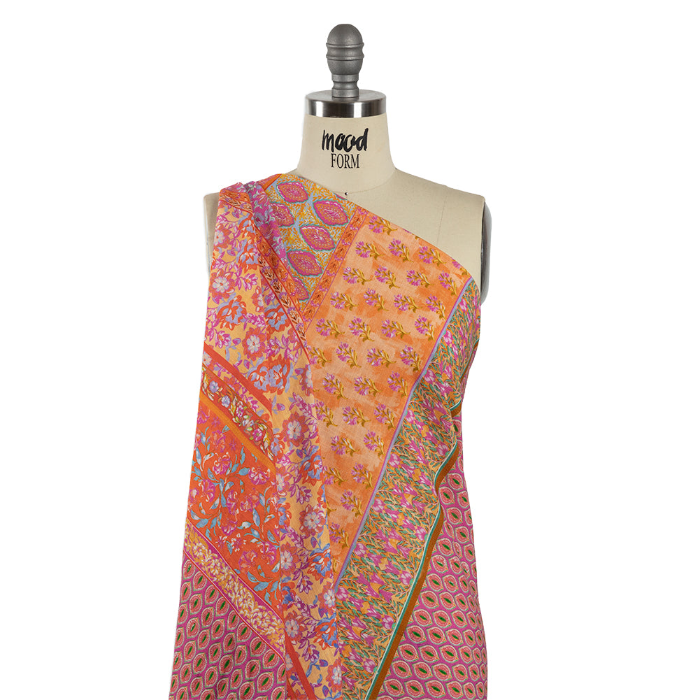 Viscose and Linen Woven - Pink and Orange Floral Stripes - Darling Clementine Print - Mood Exclusive Gisele Collection Viscose and Linen Woven - Pink and Orange Floral Stripes - Darling Clementine Print - Mood Exclusive Gisele Collection
