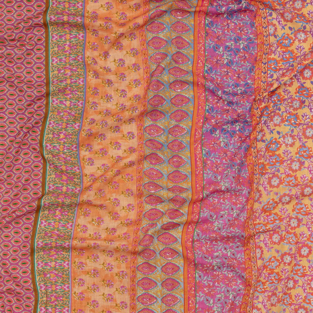Viscose and Linen Woven - Pink and Orange Floral Stripes - Darling Clementine Print - Mood Exclusive Gisele Collection Viscose and Linen Woven - Pink and Orange Floral Stripes - Darling Clementine Print - Mood Exclusive Gisele Collection