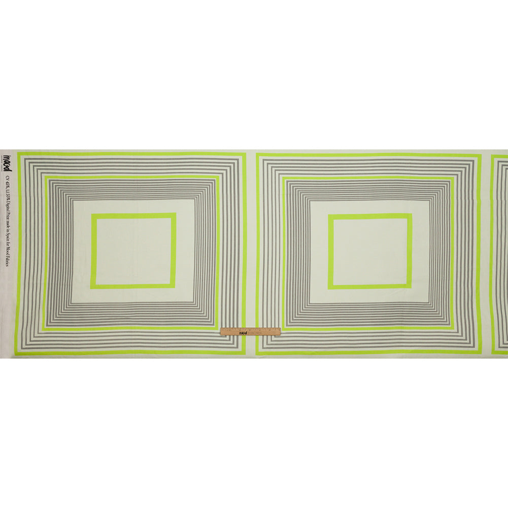 Linen and Rayon Woven Panel - Gray and Lime Concentric Squares - On the Rocks Print - Mood Exclusive Palm Beach Collection Linen and Rayon Woven Panel - Gray and Lime Concentric Squares - On the Rocks Print - Mood Exclusive Palm Beach Collection