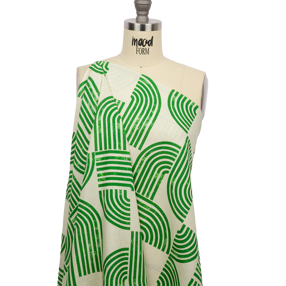 Linen and Rayon Woven - Green Geometric Arches - Submarine Dream Print - Mood Exclusive Palm Beach Collection Linen and Rayon Woven - Green Geometric Arches - Submarine Dream Print - Mood Exclusive Palm Beach Collection