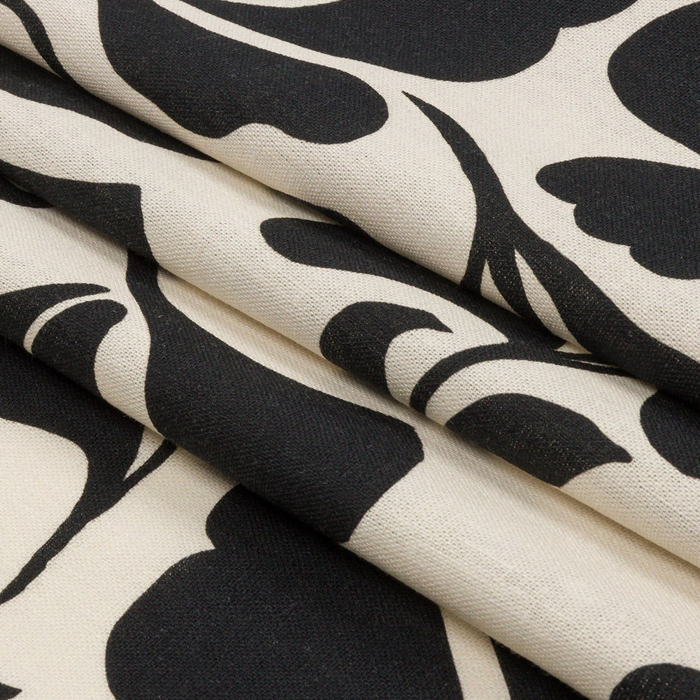 Linen and Rayon Woven - Black and White Leaf Silhouettes - Haute Havana Print - Mood Exclusive Palm Beach Collection Linen and Rayon Woven - Black and White Leaf Silhouettes - Haute Havana Print - Mood Exclusive Palm Beach Collection