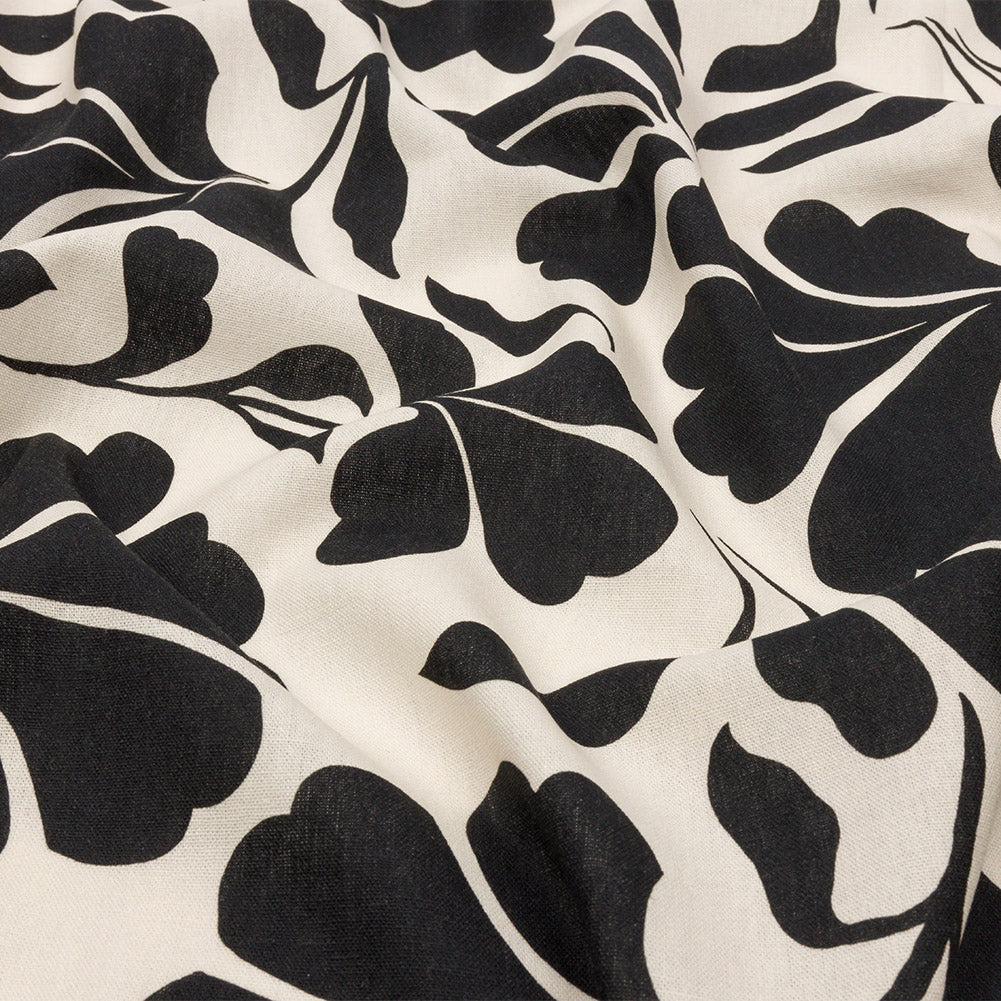 Linen and Rayon Woven - Black and White Leaf Silhouettes - Haute Havana Print - Mood Exclusive Palm Beach Collection Linen and Rayon Woven - Black and White Leaf Silhouettes - Haute Havana Print - Mood Exclusive Palm Beach Collection