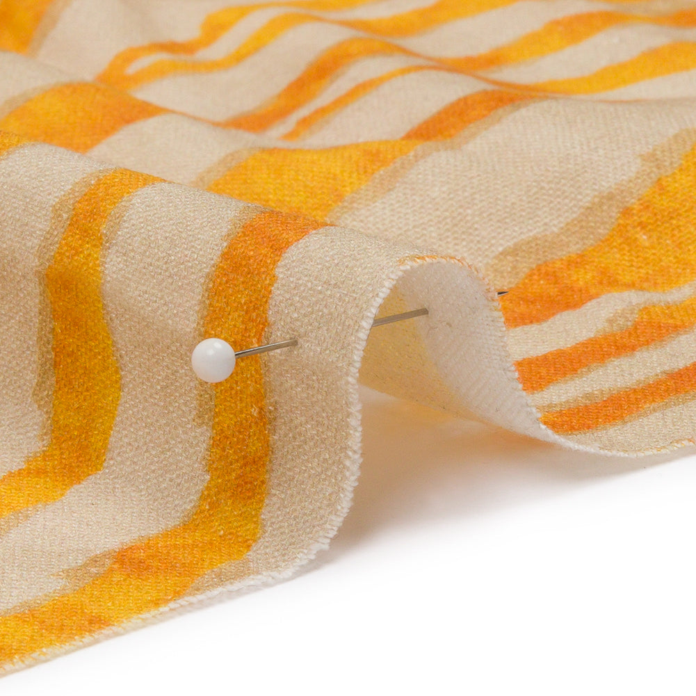 Linen and Rayon Woven - Beige and Orange Zebra Stripes - Sundown Safari Print - Mood Exclusive Palm Beach Collection Linen and Rayon Woven - Beige and Orange Zebra Stripes - Sundown Safari Print - Mood Exclusive Palm Beach Collection