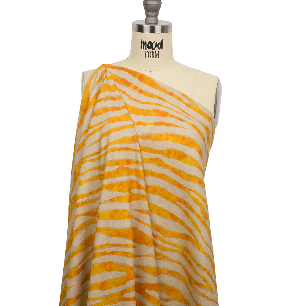Linen and Rayon Woven - Beige and Orange Zebra Stripes - Sundown Safari Print - Mood Exclusive Palm Beach Collection Linen and Rayon Woven - Beige and Orange Zebra Stripes - Sundown Safari Print - Mood Exclusive Palm Beach Collection