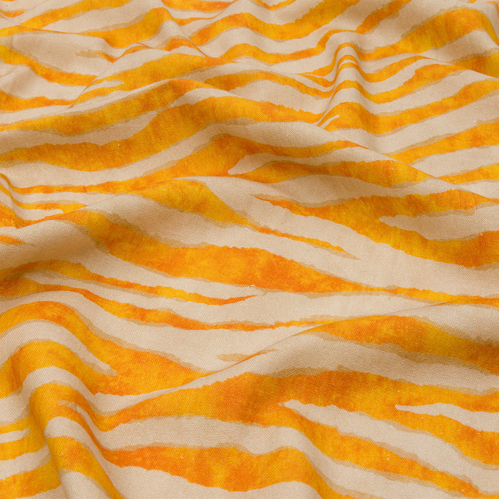 Linen and Rayon Woven - Beige and Orange Zebra Stripes - Sundown Safari Print - Mood Exclusive Palm Beach Collection Linen and Rayon Woven - Beige and Orange Zebra Stripes - Sundown Safari Print - Mood Exclusive Palm Beach Collection