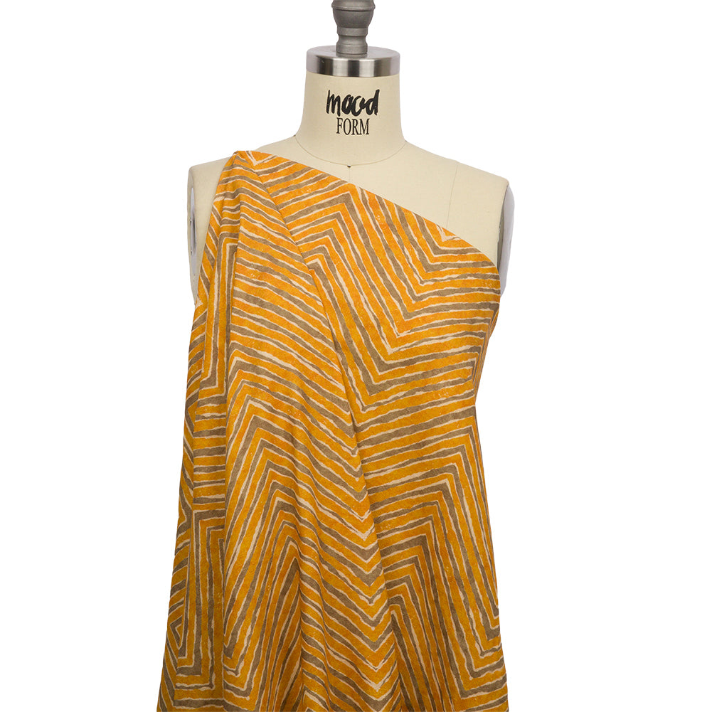 Linen and Rayon Woven - Taupe and Orange Painterly Chevrons - August Attitude Print - Mood Exclusive Palm Beach Collection Linen and Rayon Woven - Taupe and Orange Painterly Chevrons - August Attitude Print - Mood Exclusive Palm Beach Collection