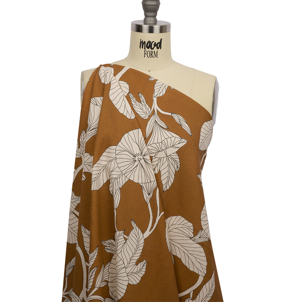 Linen and Rayon Woven - Brown Floral - Floridian Nights Print - Mood Exclusive Palm Beach Collection Linen and Rayon Woven - Brown Floral - Floridian Nights Print - Mood Exclusive Palm Beach Collection