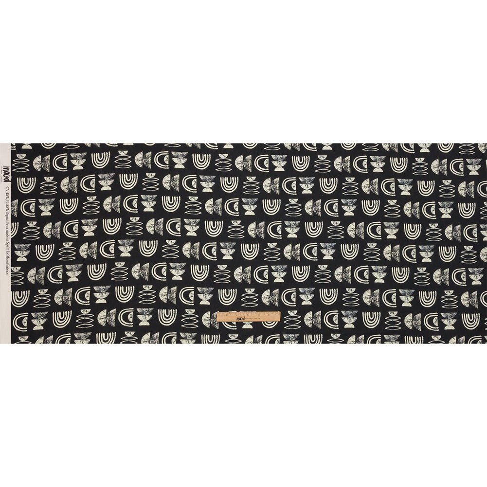 Linen and Rayon Woven - Black Rainbows and Geometrics - Cairn Caves Print - Mood Exclusive Palm Beach Collection - Full Linen and Rayon Woven - Black Rainbows and Geometrics - Cairn Caves Print - Mood Exclusive Palm Beach Collection - Full