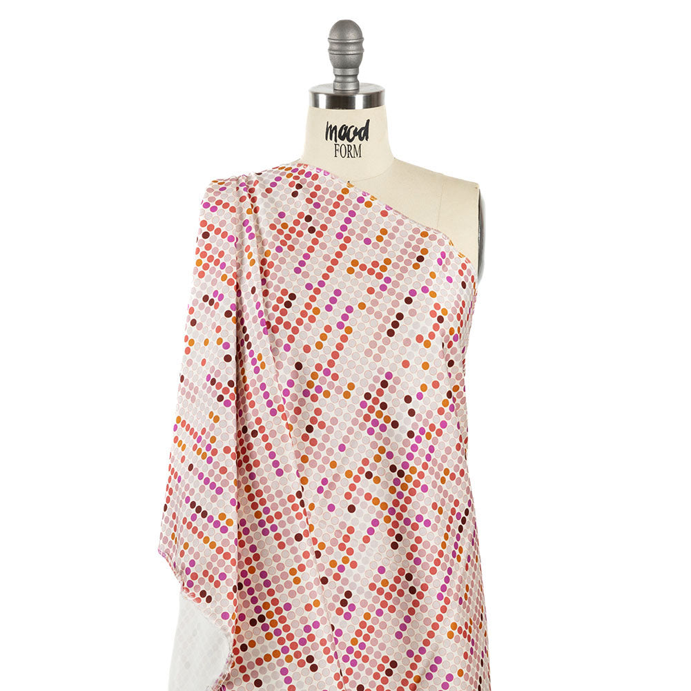 Stretch Cotton Sateen - Pink and Red Dots - Switchboard Soiree Print - Mood Exclusive Yesterday Collection Stretch Cotton Sateen - Pink and Red Dots - Switchboard Soiree Print - Mood Exclusive Yesterday Collection