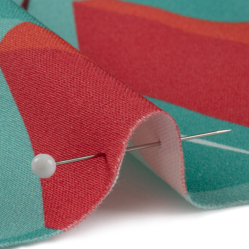 Stretch Cotton Sateen - Turquoise and Red Diamonds - Deco Delight Print - Mood Exclusive Yesterday Collection - Detail Stretch Cotton Sateen - Turquoise and Red Diamonds - Deco Delight Print - Mood Exclusive Yesterday Collection - Detail