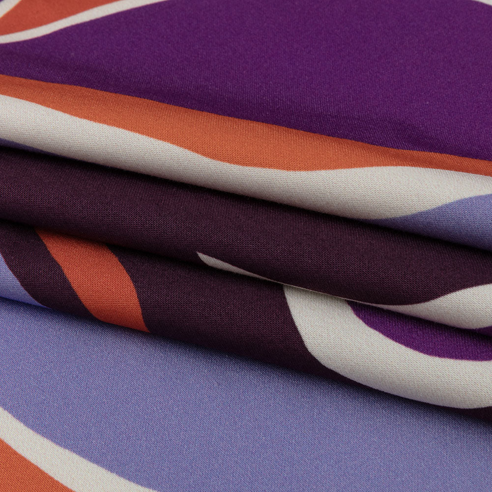 Stretch Cotton Sateen - Purple and Orange Ogees - Age of Aquarius Print - Mood Exclusive Yesterday Collection - Folded Stretch Cotton Sateen - Purple and Orange Ogees - Age of Aquarius Print - Mood Exclusive Yesterday Collection - Folded