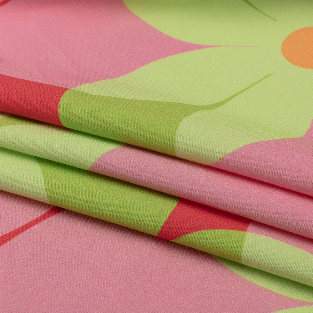 Stretch Cotton Sateen - Pink and Lime Floral - Soda Pop Petals Print - Mood Exclusive Yesterday Collection - Folded Stretch Cotton Sateen - Pink and Lime Floral - Soda Pop Petals Print - Mood Exclusive Yesterday Collection - Folded