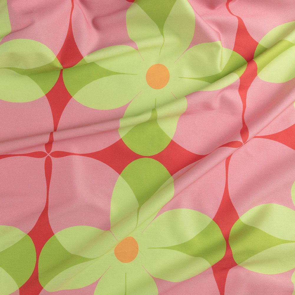 Stretch Cotton Sateen - Pink and Lime Floral - Soda Pop Petals Print - Mood Exclusive Yesterday Collection Stretch Cotton Sateen - Pink and Lime Floral - Soda Pop Petals Print - Mood Exclusive Yesterday Collection