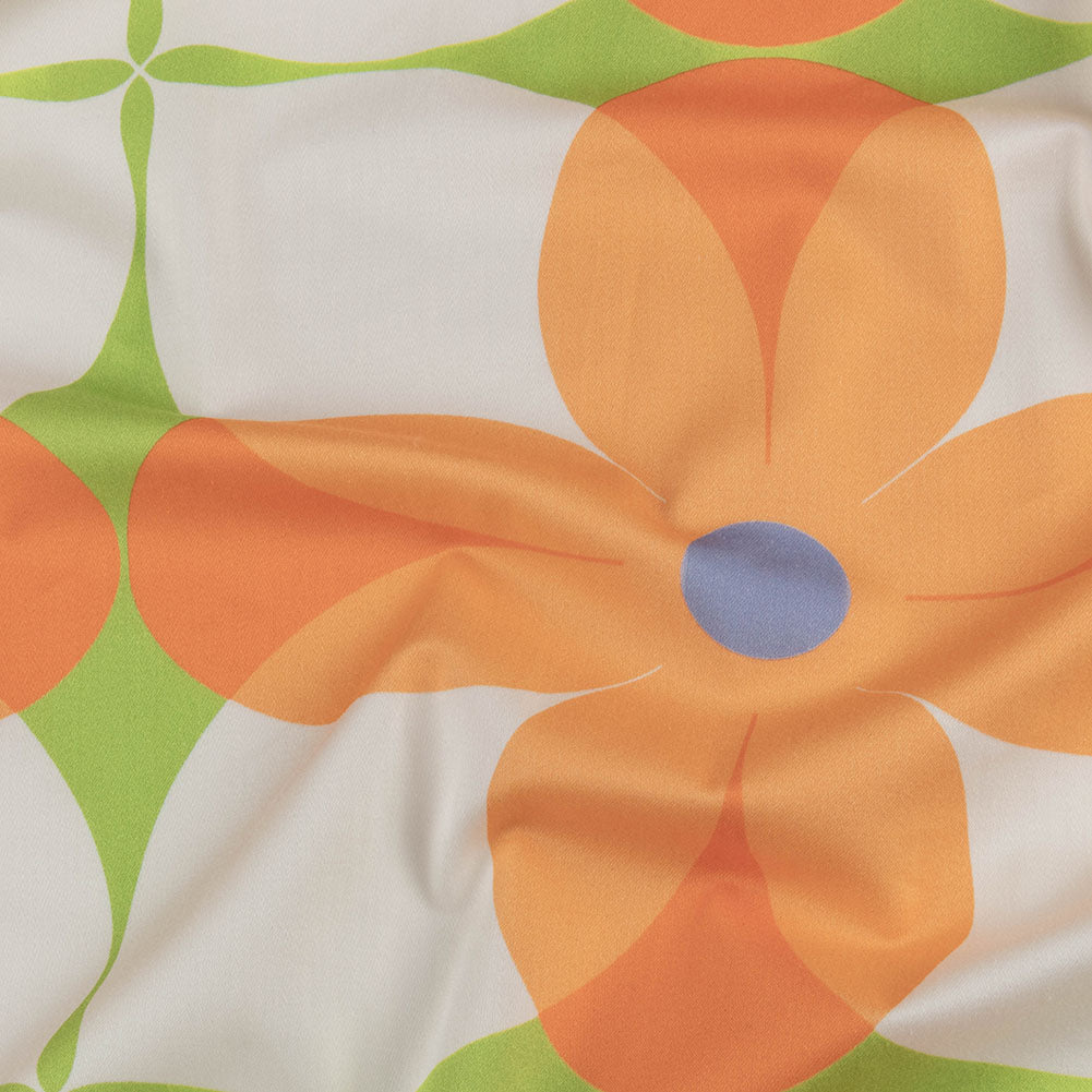 Stretch Cotton Sateen - Orange and White Floral - Soda Pop Petals Print - Mood Exclusive Yesterday Collection Stretch Cotton Sateen - Orange and White Floral - Soda Pop Petals Print - Mood Exclusive Yesterday Collection