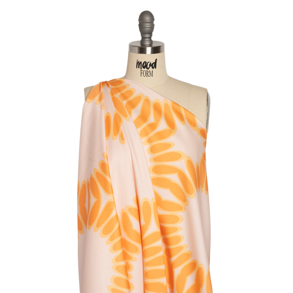 Stretch Cotton Sateen - Orange Leafy Circles - Ripple Effect Print - Mood Exclusive Marigold Collection - Drape Stretch Cotton Sateen - Orange Leafy Circles - Ripple Effect Print - Mood Exclusive Marigold Collection - Drape