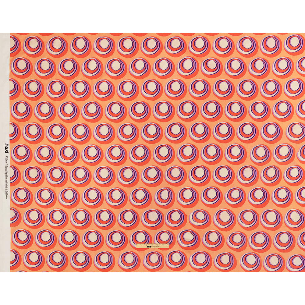 Stretch Cotton Sateen - Orange and Purple Circles - Stop The Beat Print - Mood Exclusive Yesterday Collection - Full Stretch Cotton Sateen - Orange and Purple Circles - Stop The Beat Print - Mood Exclusive Yesterday Collection - Full