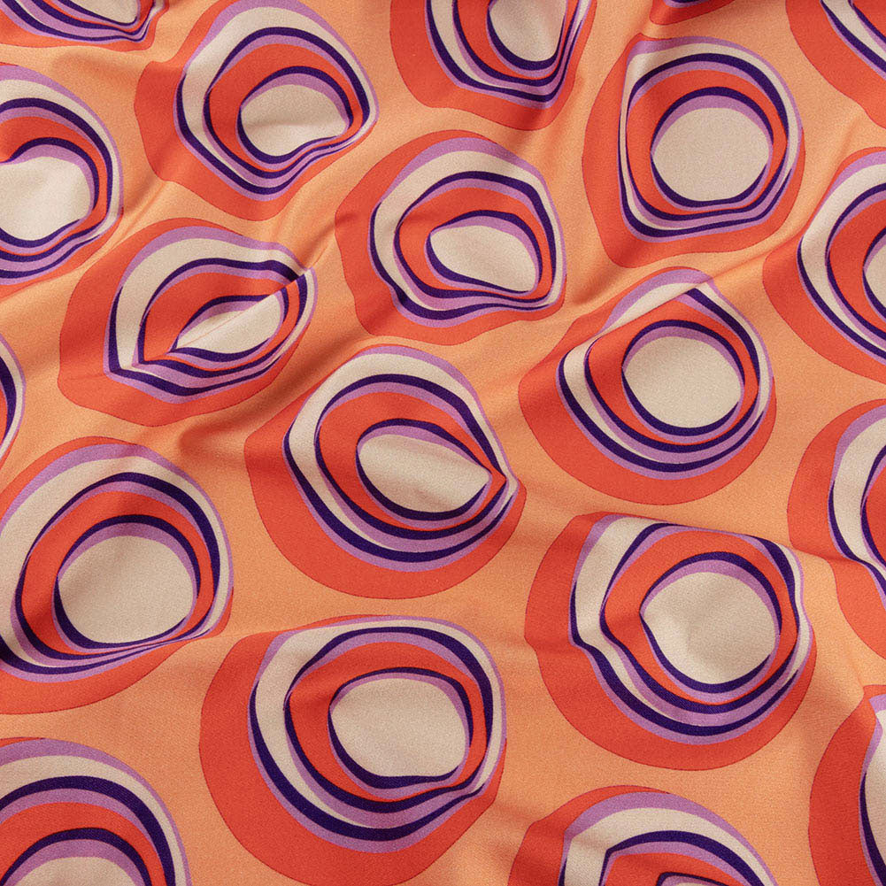 Stretch Cotton Sateen - Orange and Purple Circles - Stop The Beat Print - Mood Exclusive Yesterday Collection Stretch Cotton Sateen - Orange and Purple Circles - Stop The Beat Print - Mood Exclusive Yesterday Collection