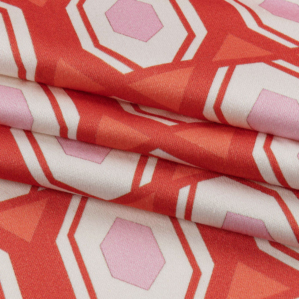 Stretch Cotton Sateen - Red Honeycomb Diamonds - Arcade Fever Print - Mood Exclusive Yesterday Collection - Folded Stretch Cotton Sateen - Red Honeycomb Diamonds - Arcade Fever Print - Mood Exclusive Yesterday Collection - Folded