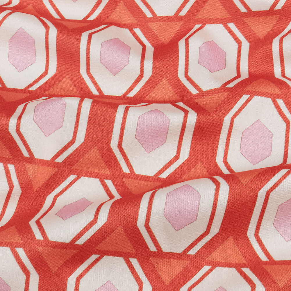 Stretch Cotton Sateen - Red Honeycomb Diamonds - Arcade Fever Print - Mood Exclusive Yesterday Collection Stretch Cotton Sateen - Red Honeycomb Diamonds - Arcade Fever Print - Mood Exclusive Yesterday Collection