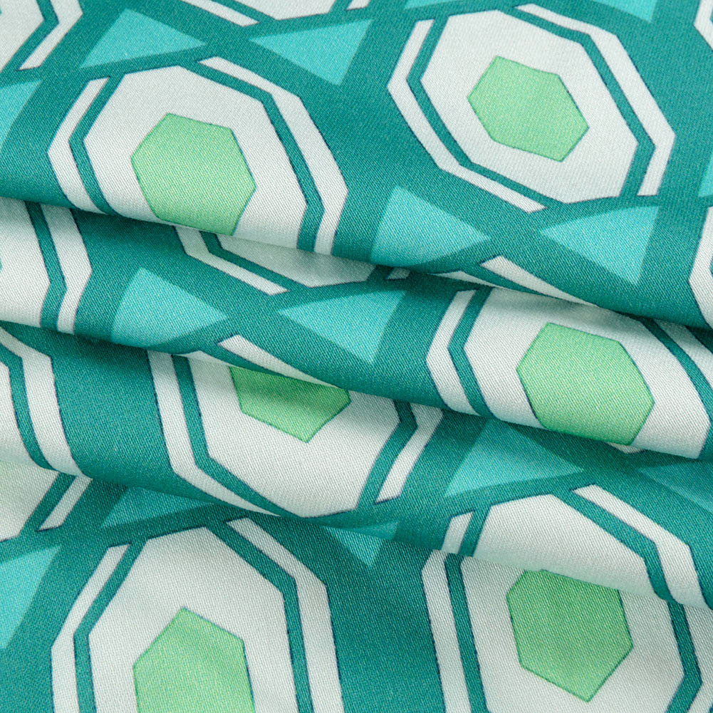 Stretch Cotton Sateen - Turquoise Honeycomb Diamonds - Arcade Fever Print - Mood Exclusive Yesterday Collection Stretch Cotton Sateen - Turquoise Honeycomb Diamonds - Arcade Fever Print - Mood Exclusive Yesterday Collection