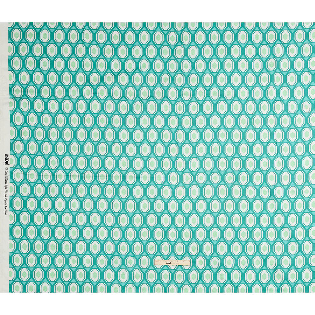 Stretch Cotton Sateen - Turquoise Honeycomb Diamonds - Arcade Fever Print - Mood Exclusive Yesterday Collection Stretch Cotton Sateen - Turquoise Honeycomb Diamonds - Arcade Fever Print - Mood Exclusive Yesterday Collection