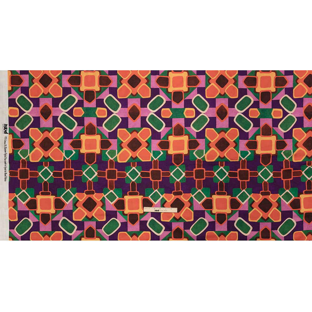 Stretch Cotton Sateen - Orange and Purple Geometric Tiles - Jukebox Jivin' Print - Mood Exclusive Yesterday Collection - Full Stretch Cotton Sateen - Orange and Purple Geometric Tiles - Jukebox Jivin' Print - Mood Exclusive Yesterday Collection - Full