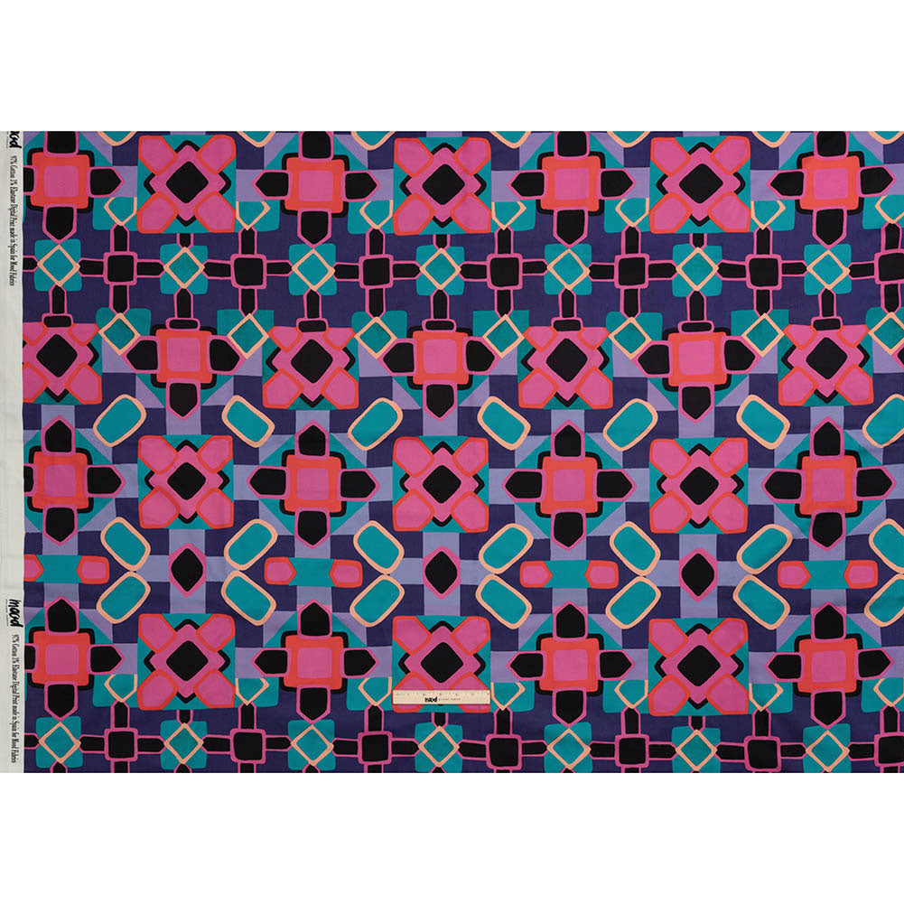 Stretch Cotton Sateen - Teal and Pink Geometric Tiles - Jukebox Jivin' Print - Mood Exclusive Yesterday Collection - Full Stretch Cotton Sateen - Teal and Pink Geometric Tiles - Jukebox Jivin' Print - Mood Exclusive Yesterday Collection - Full