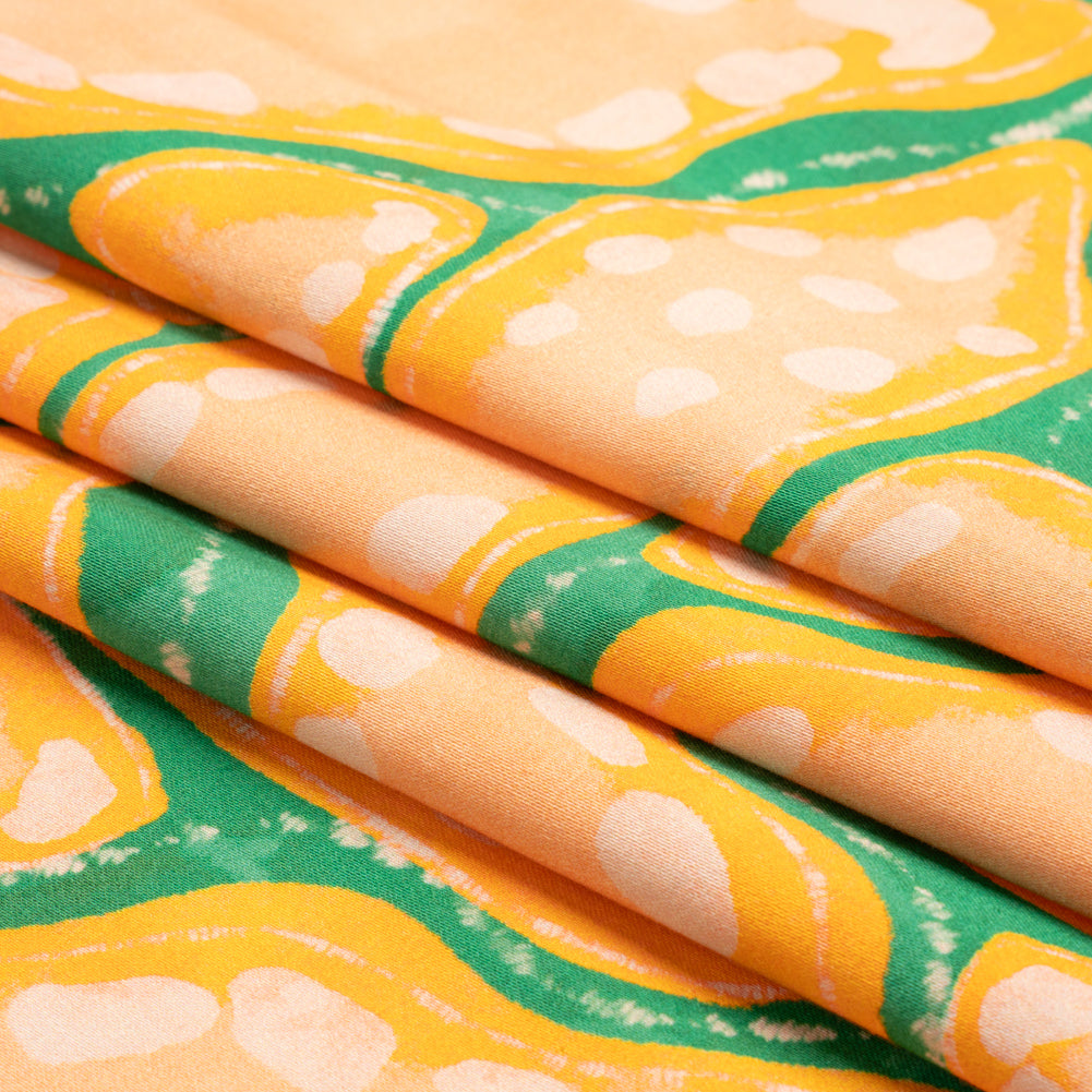 Stretch Cotton Sateen - Peach and Green Floral Veins - Estuary Exploration Print - Mood Exclusive Marigold Collection - Folded Stretch Cotton Sateen - Peach and Green Floral Veins - Estuary Exploration Print - Mood Exclusive Marigold Collection - Folded