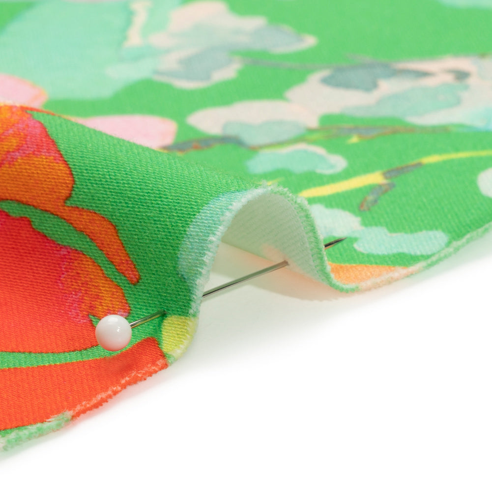 Stretch Cotton Sateen - Green and Pink Floral - Jocund Company Print - Mood Exclusive Marigold Collection Stretch Cotton Sateen - Green and Pink Floral - Jocund Company Print - Mood Exclusive Marigold Collection