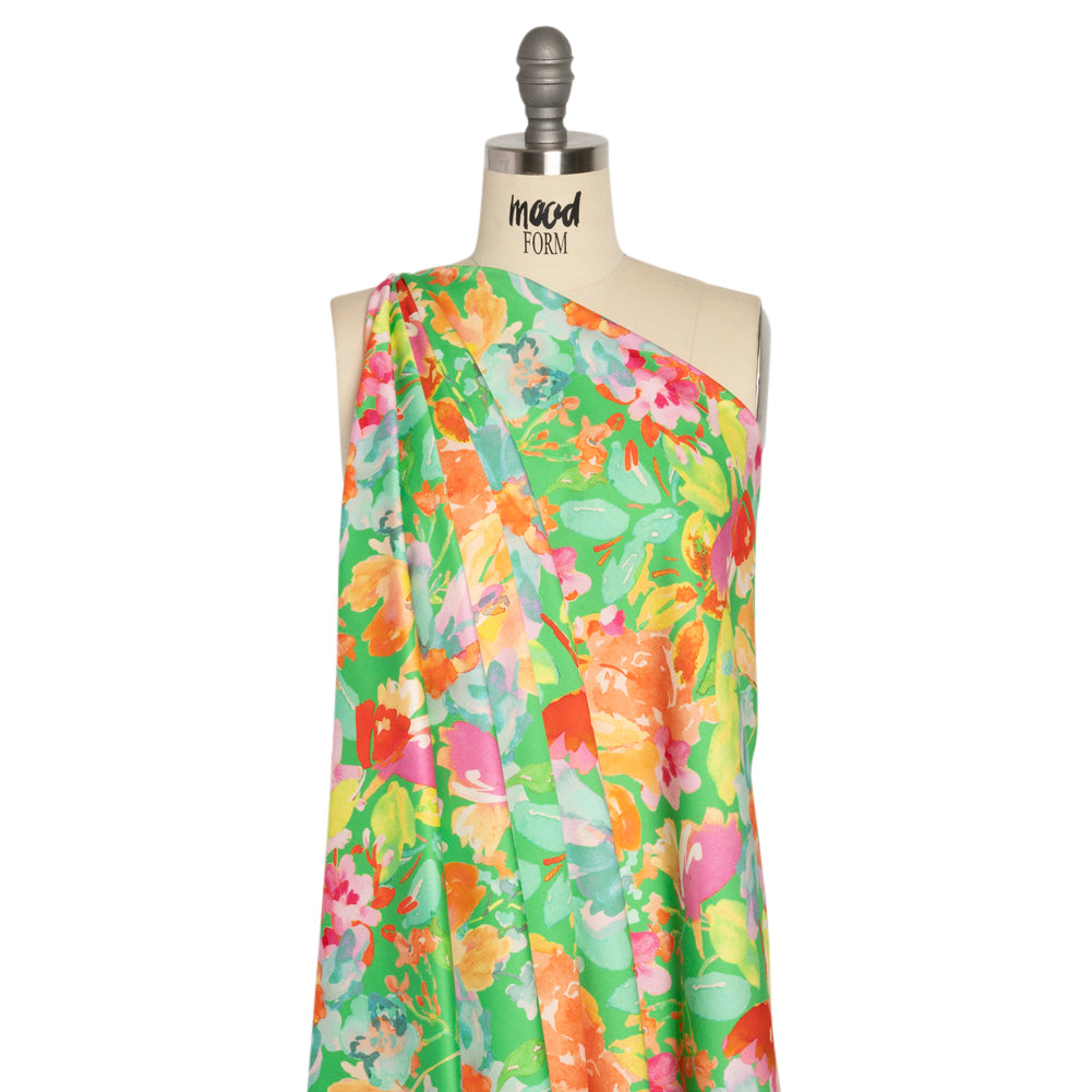 Stretch Cotton Sateen - Green and Pink Floral - Jocund Company Print - Mood Exclusive Marigold Collection Stretch Cotton Sateen - Green and Pink Floral - Jocund Company Print - Mood Exclusive Marigold Collection