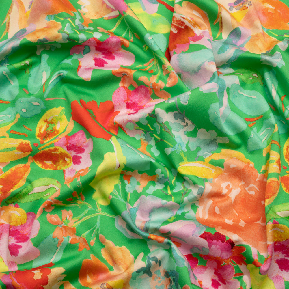 Stretch Cotton Sateen - Green and Pink Floral - Jocund Company Print - Mood Exclusive Marigold Collection Stretch Cotton Sateen - Green and Pink Floral - Jocund Company Print - Mood Exclusive Marigold Collection