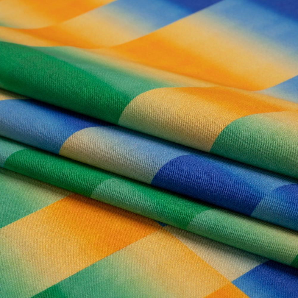 Stretch Cotton Sateen - Orange and Blue Gradient Checkered Stripes - Checks Out Print - Mood Exclusive Marigold Collection Stretch Cotton Sateen - Orange and Blue Gradient Checkered Stripes - Checks Out Print - Mood Exclusive Marigold Collection