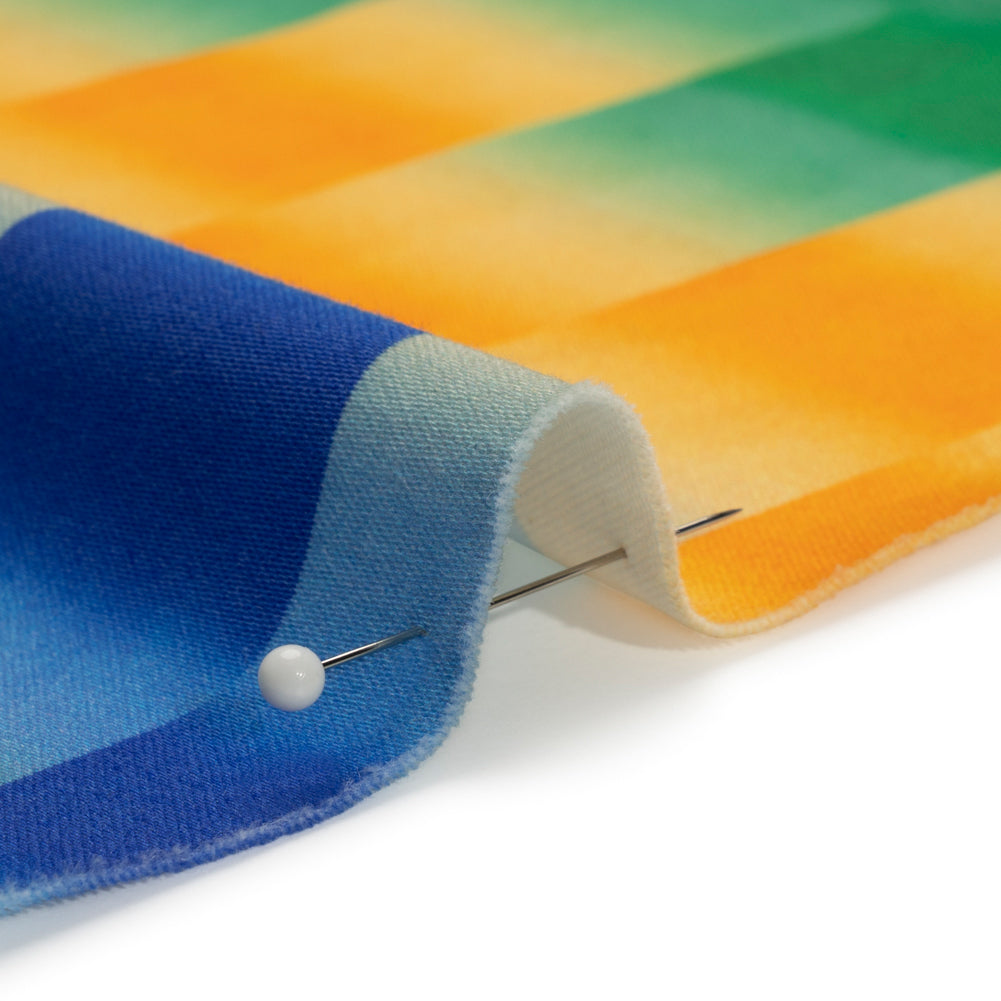 Stretch Cotton Sateen - Orange and Blue Gradient Checkered Stripes - Checks Out Print - Mood Exclusive Marigold Collection Stretch Cotton Sateen - Orange and Blue Gradient Checkered Stripes - Checks Out Print - Mood Exclusive Marigold Collection