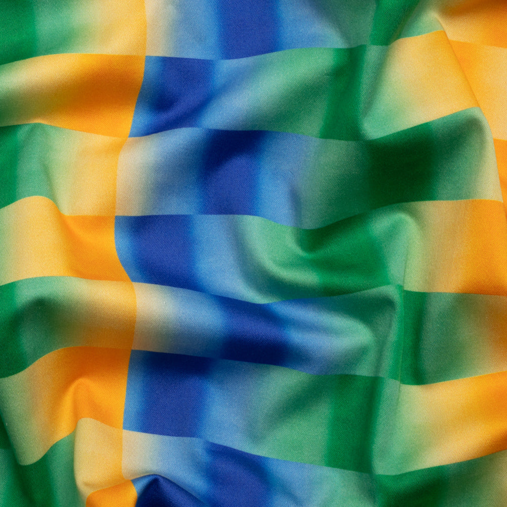 Stretch Cotton Sateen - Orange and Blue Gradient Checkered Stripes - Checks Out Print - Mood Exclusive Marigold Collection Stretch Cotton Sateen - Orange and Blue Gradient Checkered Stripes - Checks Out Print - Mood Exclusive Marigold Collection