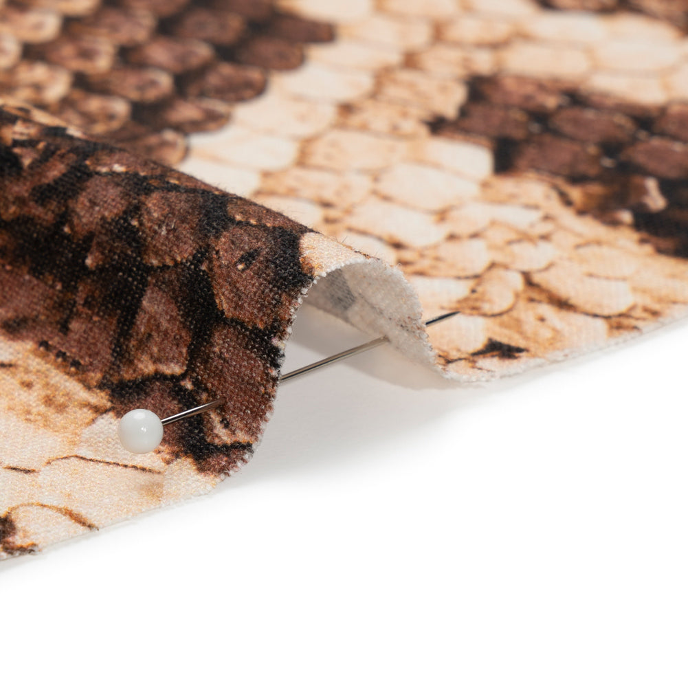 Linen and Rayon Woven - Beige and Brown Snakeskin - Kaa's Charm Print - Mood Exclusive Kilimanjaro Collection - Detail Linen and Rayon Woven - Beige and Brown Snakeskin - Kaa's Charm Print - Mood Exclusive Kilimanjaro Collection - Detail